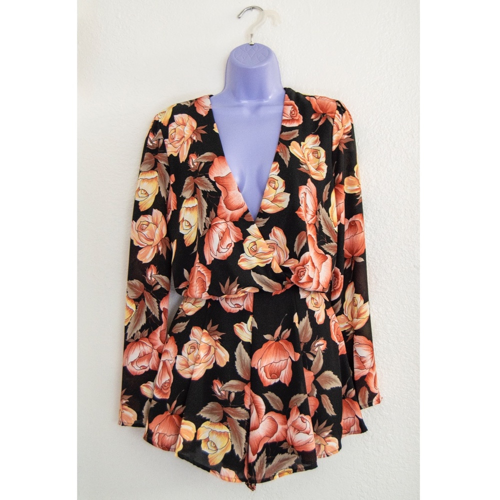 Honey Punch Rose Print Romper, Small